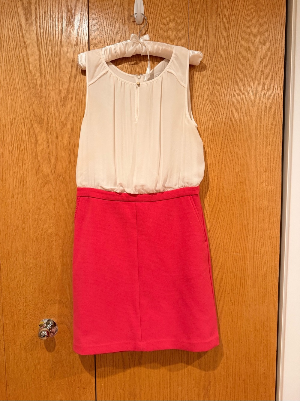 LOFT Two-Tone Sleeveless Dress in Cream and Hot Pink